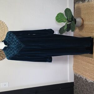 Delicates Dark Teal Jewel Tone Velour House Coat Robe Womens S EUC Granny Cozy